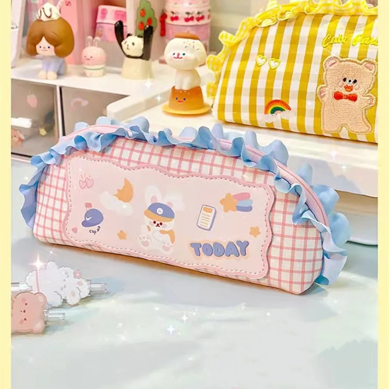 

2022 Cartoon Stationery Bag Canvas Embroidery Girl's Cosmetic Bag with Lace Student Opening Gift Kindergarten Award Stationery