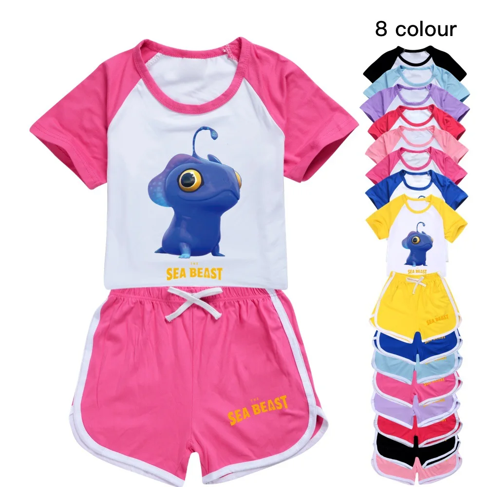 

Одежда для маленьких мальчиков, летняя Пижама с изображением морского зверя, повседневный комплект спортивной одежды для девочек из хлопка, футболка с коротким рукавом + шорты, костюм