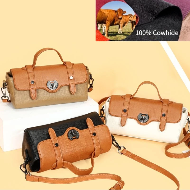 

Genuine Leather Women's Shoulder Bag Cambridge Hangbag Fashion Designer Crossbody Bag Contrast Soft Ladies Messenger Bag Totes