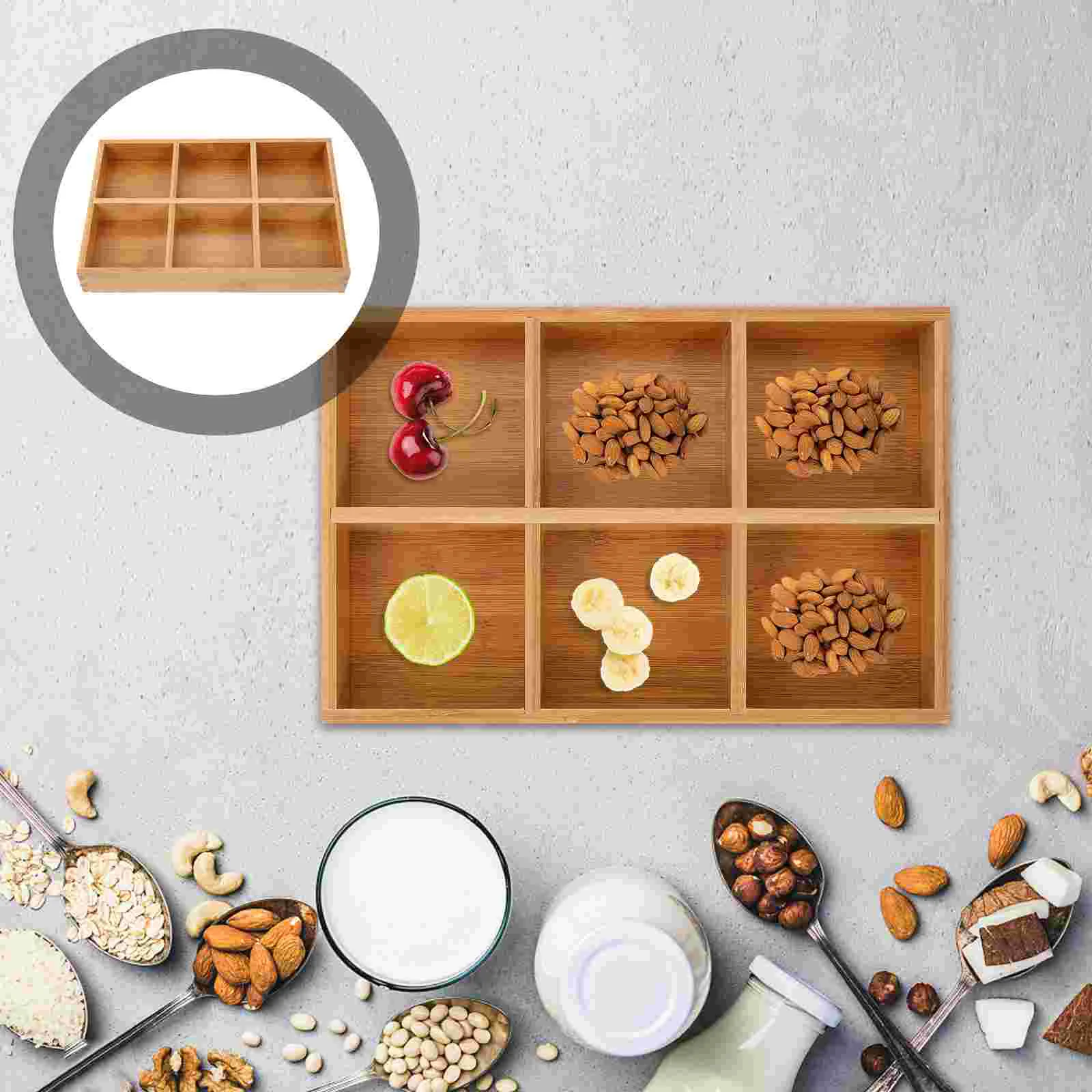 

Tray Serving Snack Platter Fruit Divided Box Plate Wood Storage Tea Candy Dish Compartment Appetizerdried Dishes Sushi Wooden