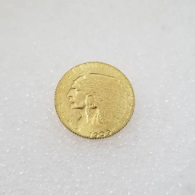 

American 1909 2.5 Dollars Brass Gold-plated Commemorative Collectible Coin Gift Lucky Challenge Coin