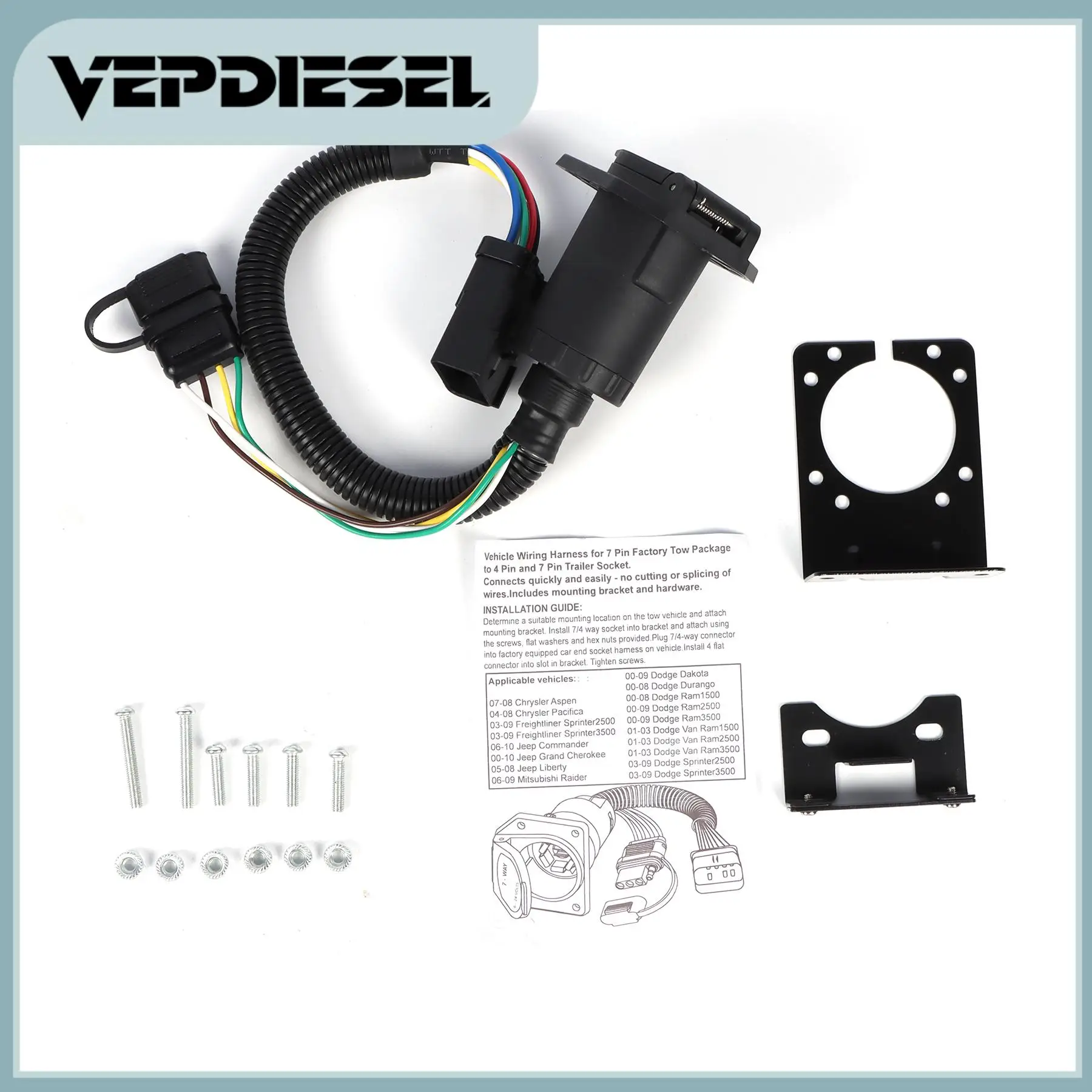 

1 комплект 7-контактных и 4-контактных буксировочных жгутов для Chrysler Aspen Pacifica Dodge Dakota Ram Van 1500 2500 3500 Jeep Grand Mitsubishi Raider