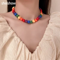sheishow fashion rainbow romantic heart acrylic necklaces for women creative love clavicle chain korean trendy design jewelry