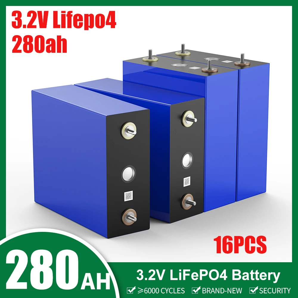 

3.2V Lifepo4 280Ah 16PCS Grade A Brand New Battery Rechargeable Battery DIY 12V 24V 48V LFP Cells Pack For RV Car EU US TAX FREE