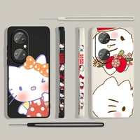 anime hello kitty cute girls for huawei p50 p40 p30 p20 p smart z pro plus 2019 2021 liquid left rope silicone phone case capa