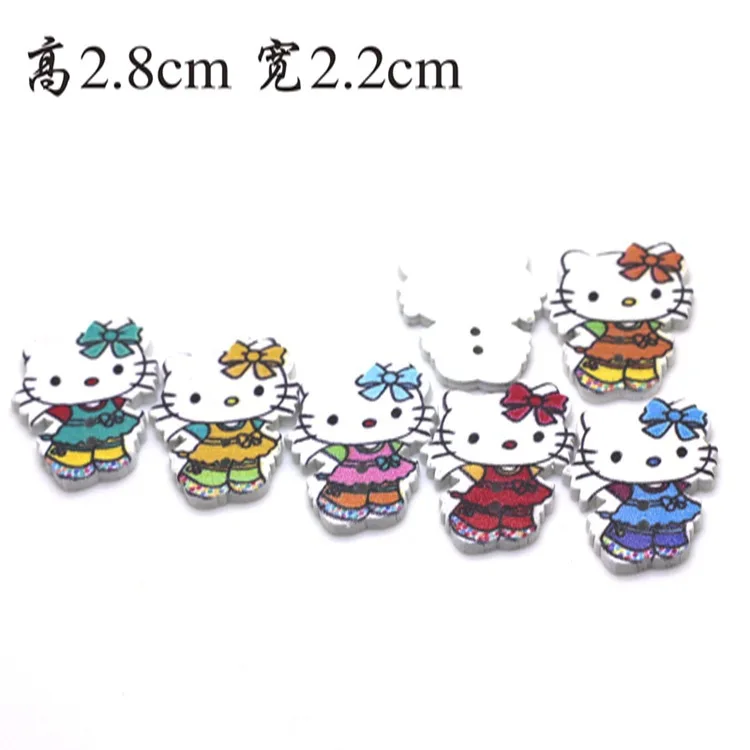 

Hello Kitty Cartoon Buttons Cute Wooden Painted Wood Buttons Handmade Hair Accessories Diy Sweater Decorative Buttons