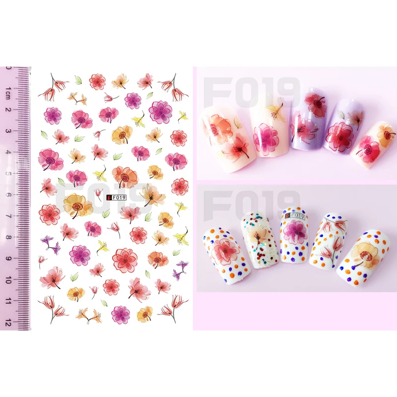 

10PCS DIY Mix and Match Color Flower Nail Art Sticker 3D Leaf Self-Adhesive Nail Slider Nail Art Decorative Decal