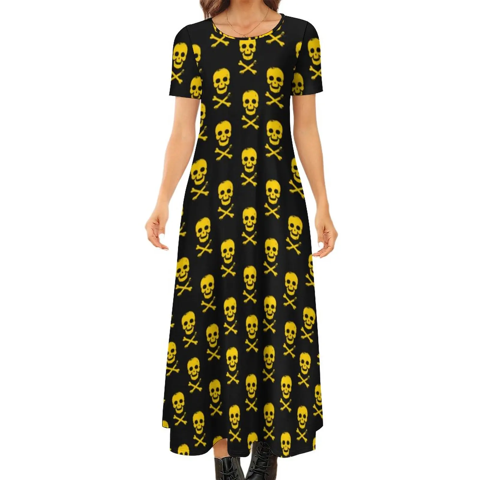 

Женское платье макси с принтом в виде черепа, желтое длинное платье в богемном стиле, с принтом через плечо, большие размеры