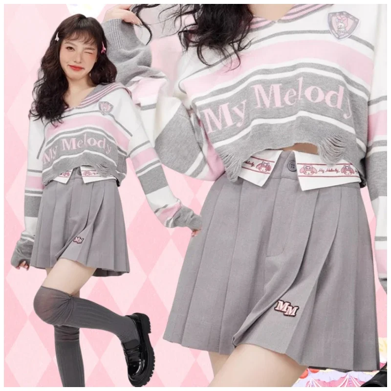 

Розовая кавайная плиссированная юбка Sanrioed с мультяшным принтом My Melody Cinnamoroll Purin Dog, Милая юбка трапециевидной формы в стиле аниме, новинка 2023 года, для девушек