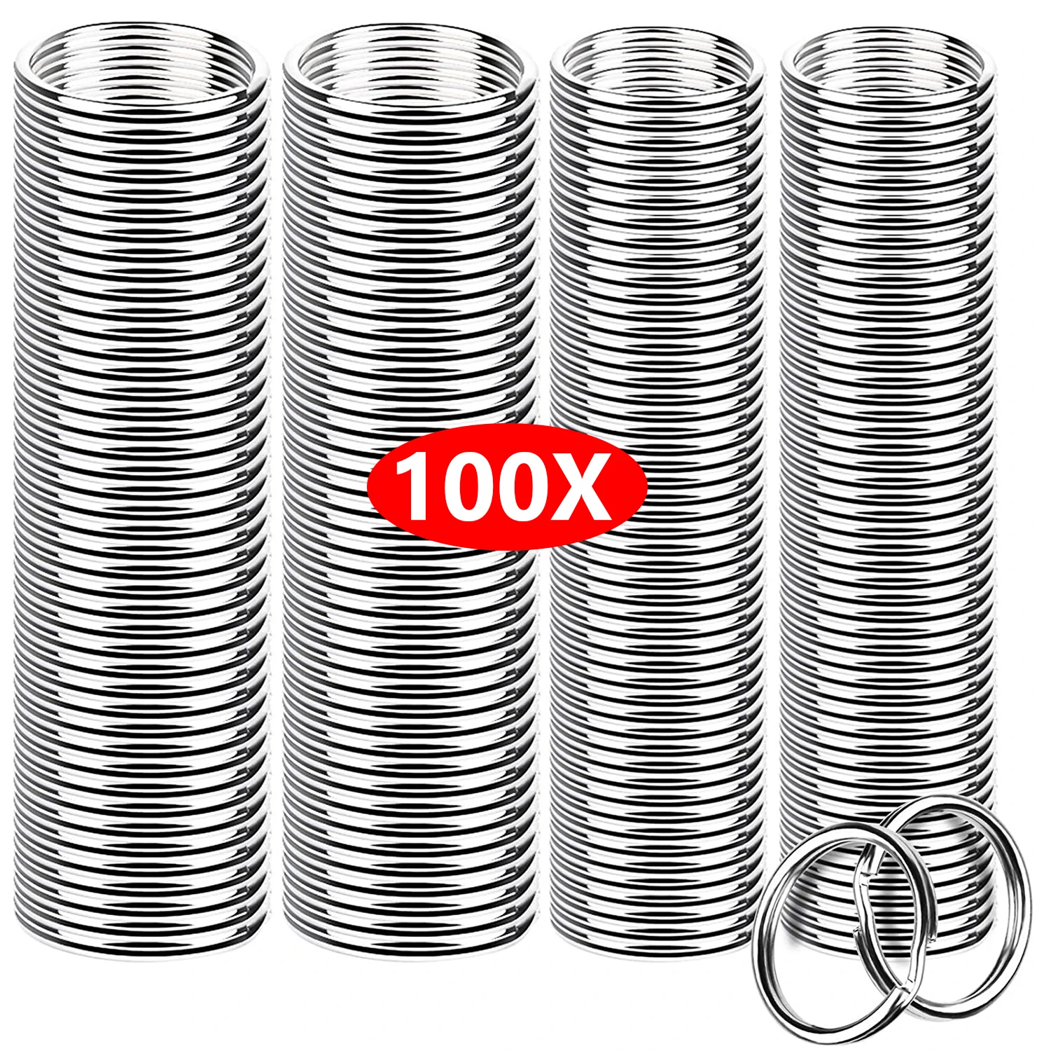 

100Pcs 25mm Polished Silver Keyring Stainless Steel Hole Key Ring Key Chain Rhodium Plated Round Split Keychain DIY Wholesale