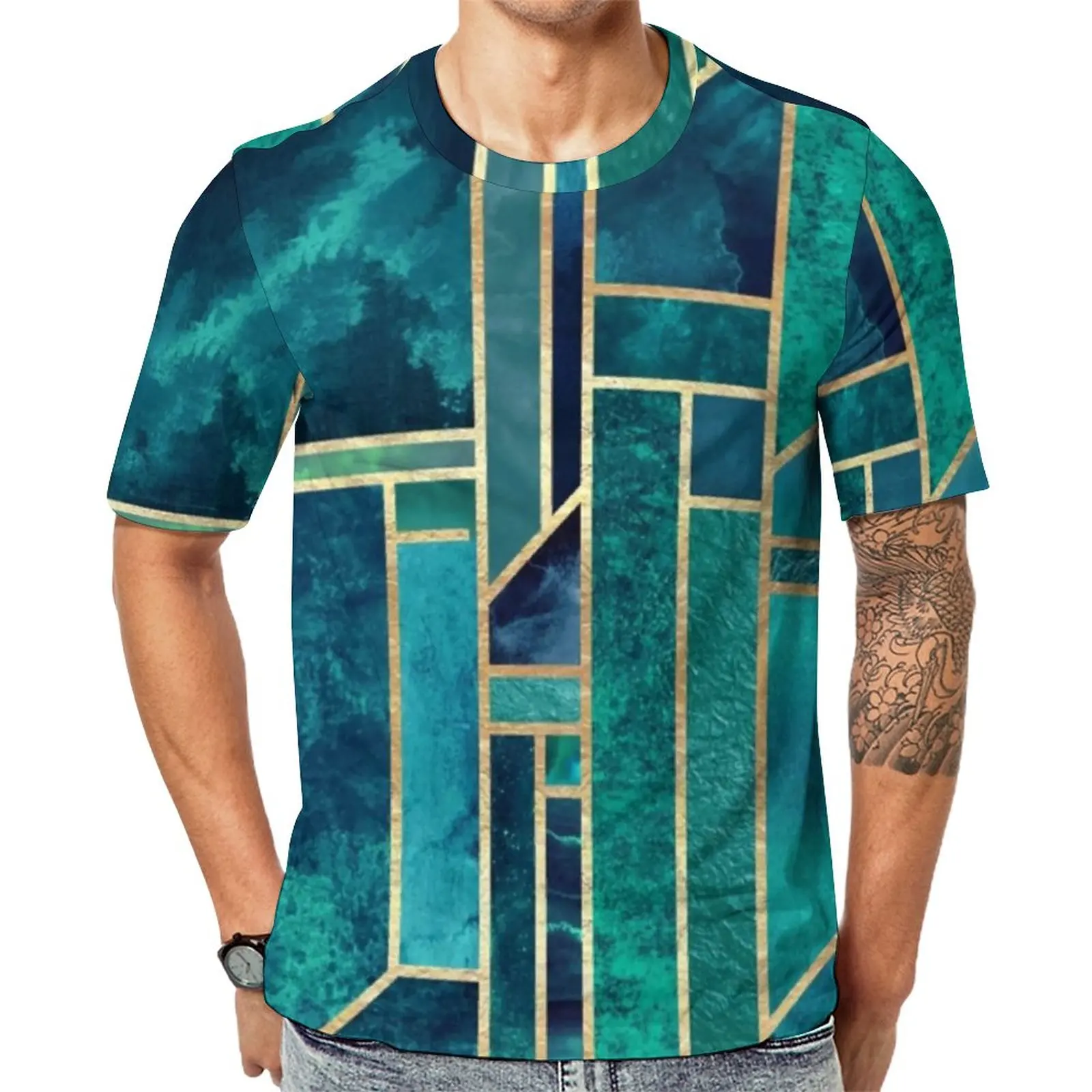

Abstract Geometry T Shirt Blue Skies Print Vintage T-Shirts Short Sleeve Graphic Tshirt Hot Sale Beach Casual Plus Size Tees