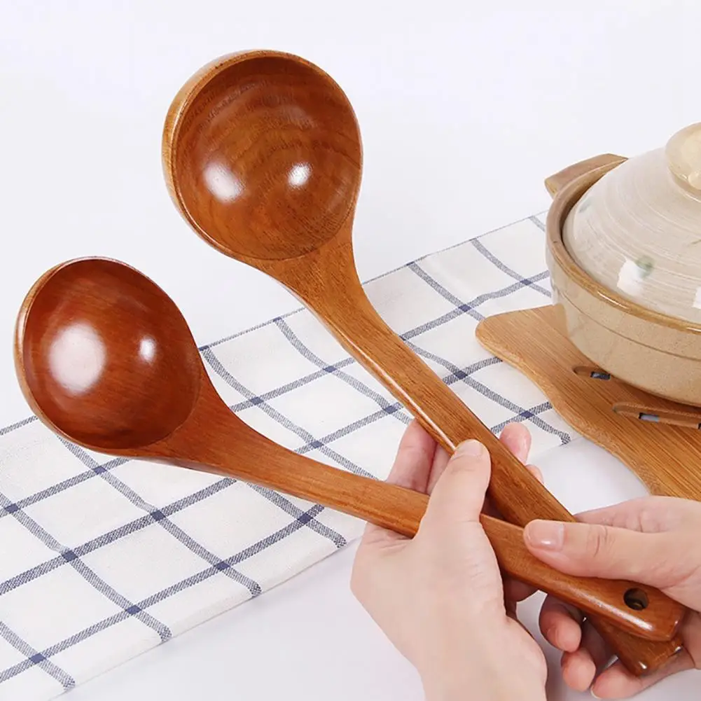 

Japanese Solid Wood Soup Ladle Long Handle Hot Pot Spoon Kitchen Cooking Utensil