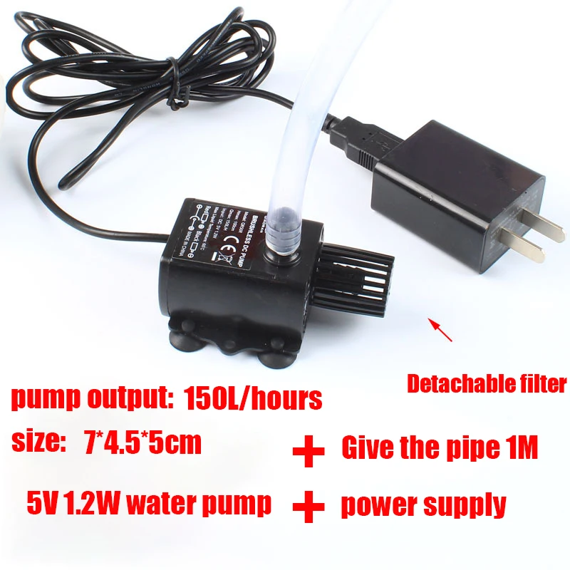 

USB 5V Small Quiet Water Pump Water Tank Plant Farm Restaurant Courtyard Submersible Pump 1.2W 2.4W Complimentary 1M Water Pipe