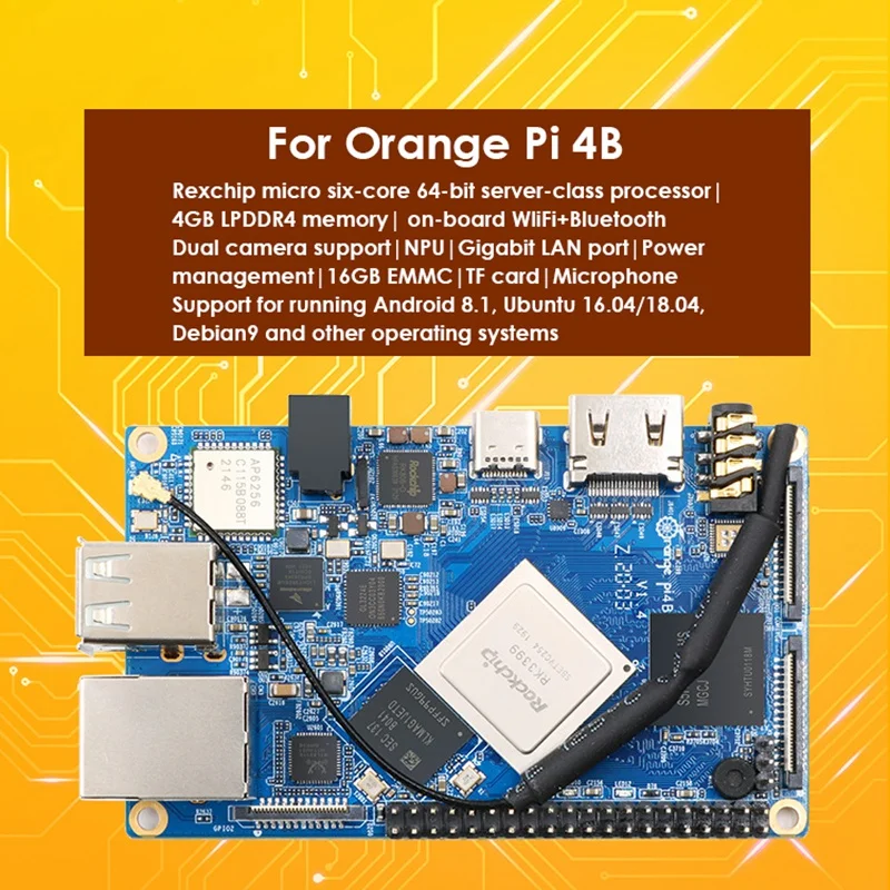 Для Orange Pi 4 LTS макетная плата RK3399 чип материнская 4G память 16G EMMC с корпусом +