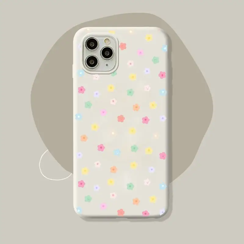Flowers Drawing Phone Case for iPhone 11 12 13 Mini Pro Xs Max 8 7 6 6S Plus X XR Solid Candy Color Case