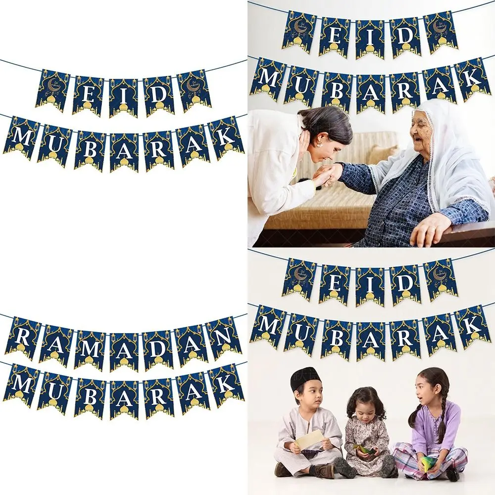 

DIY Gifts Photo Booth Props Party Decor Muslim Festival Decoration Hanging Flag EID MUBARAK Bunting Banner RAMADAN