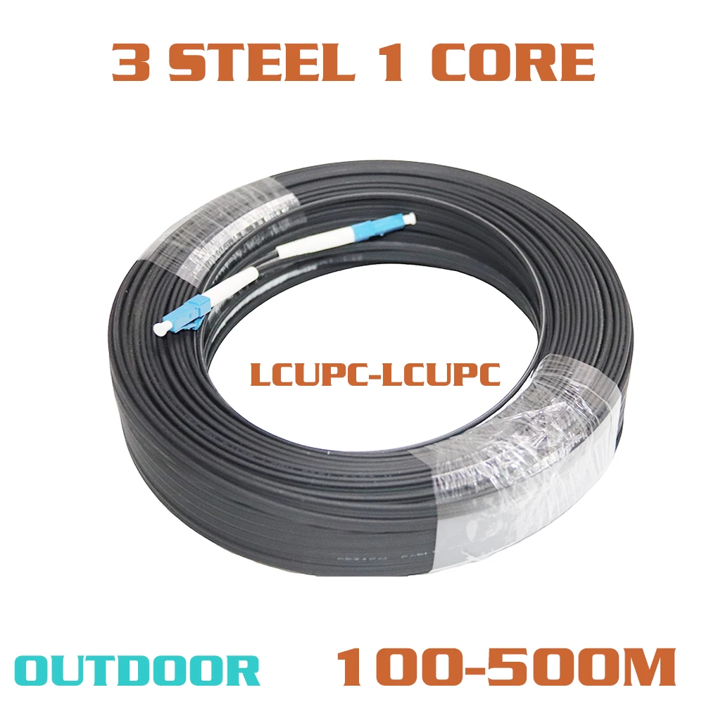 Enlarge Fiber Cable GJYXCH FTTH Drop 100-500m Patch Cord G657A1 LCUPC to LCUPC Single Mode  3 Steel 1 Core