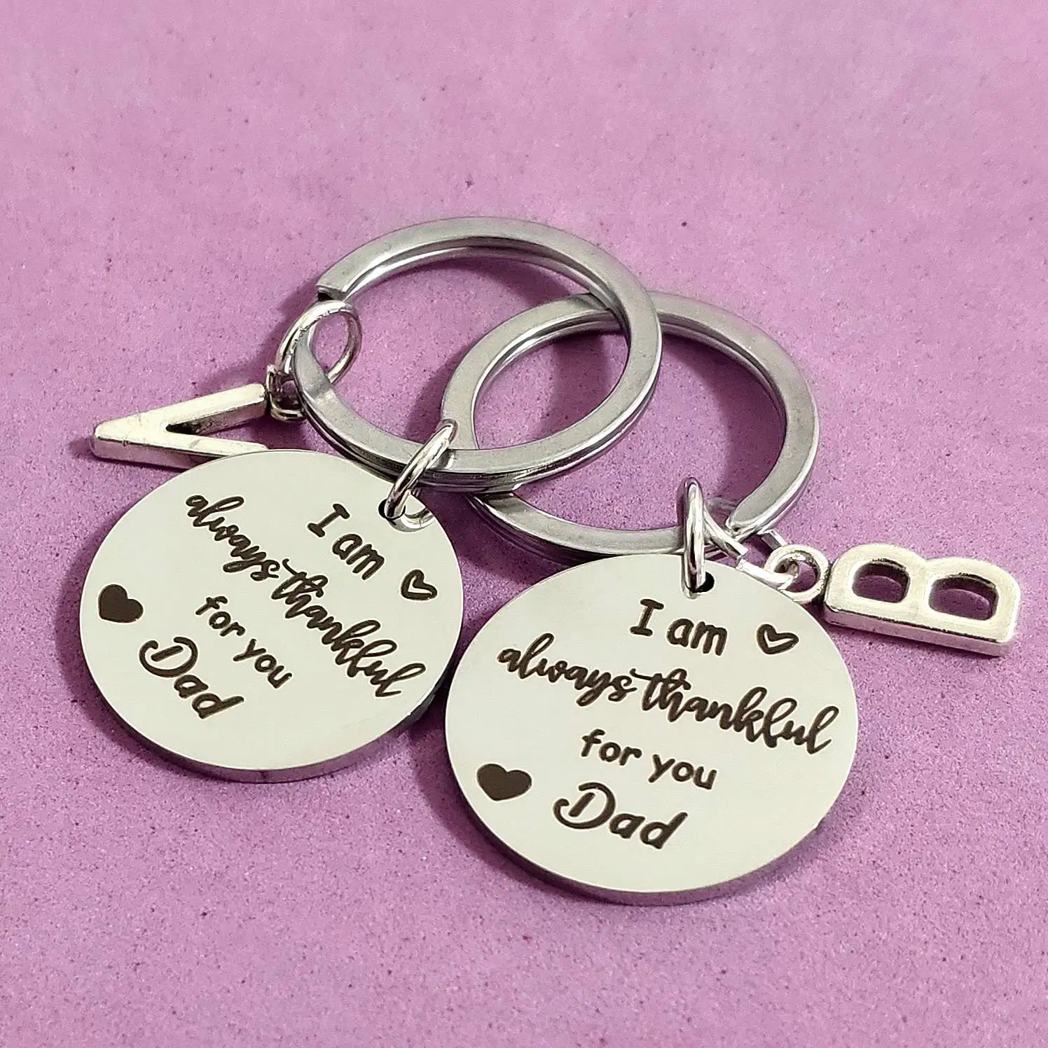 

Thankful for Dad Creative Keyring Gift Stainless Steel Keys Holder Birthday Thanksgiving Father's Day 26 Initials Lettering