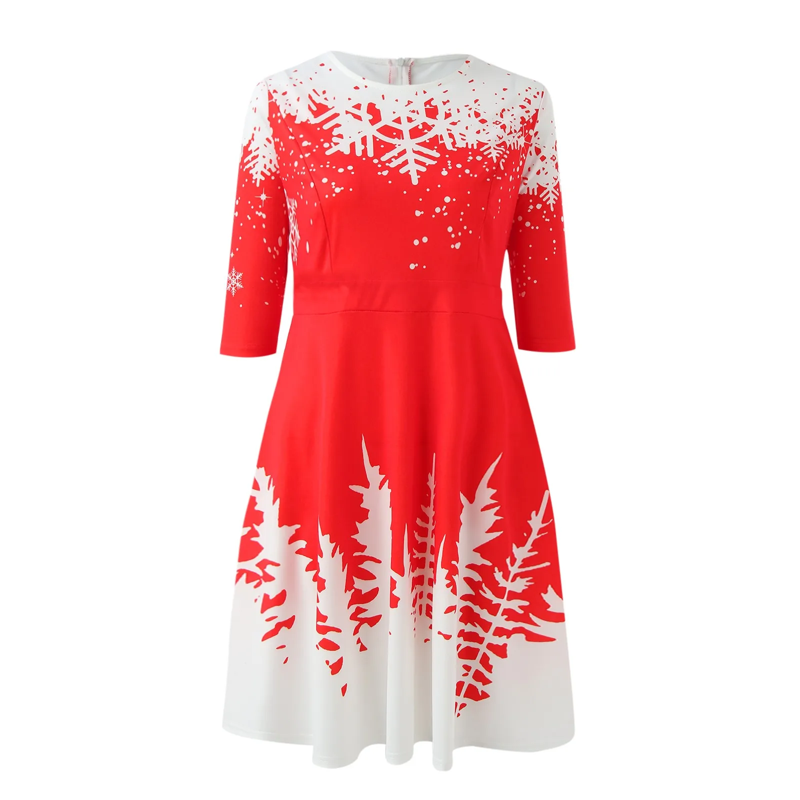 

Elegant Casual Women's Dresses Round Neck Half Sleeve Vintage Christmas Snowflake Knee Length Party Dress Spring And Autumn 4