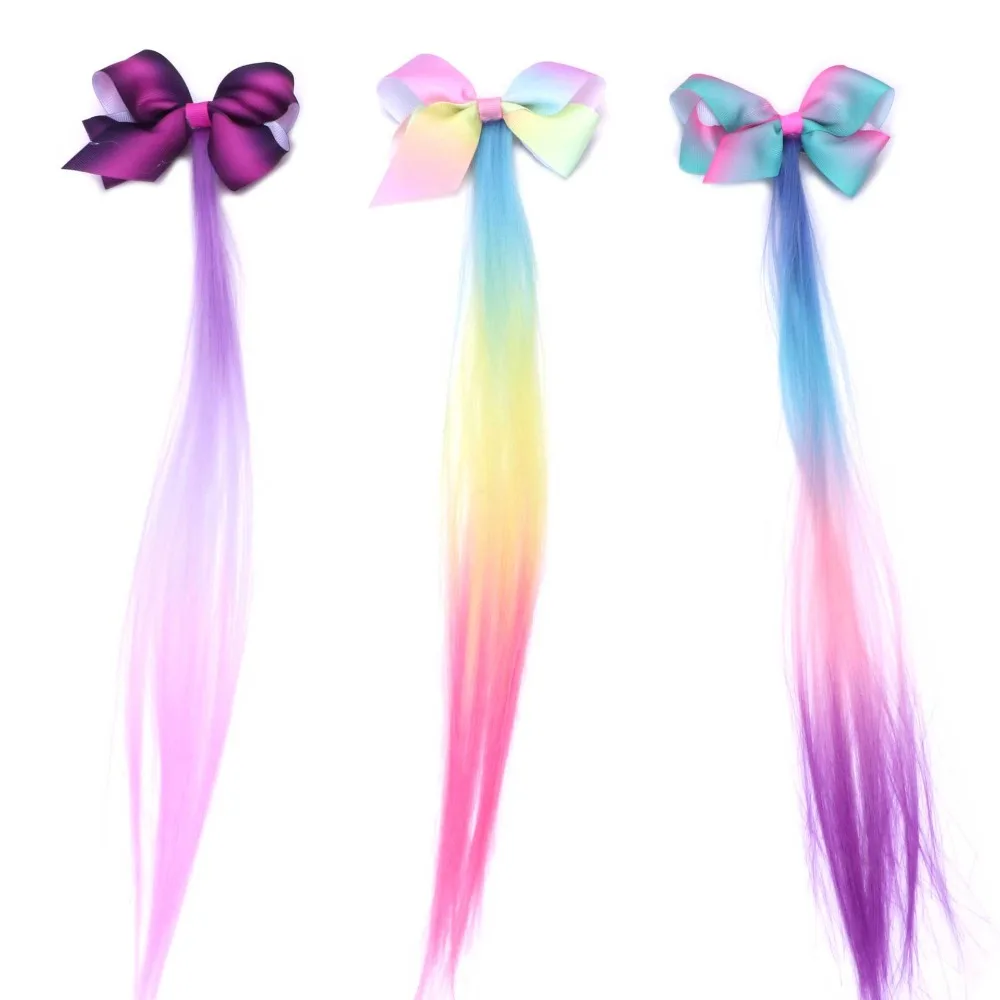 

Children's Bow Hairpin Gradient Rainbow Color Wig Color Hairpin Streamer Top Clip Princess Hair Aaccessories Tassel Hair Clip