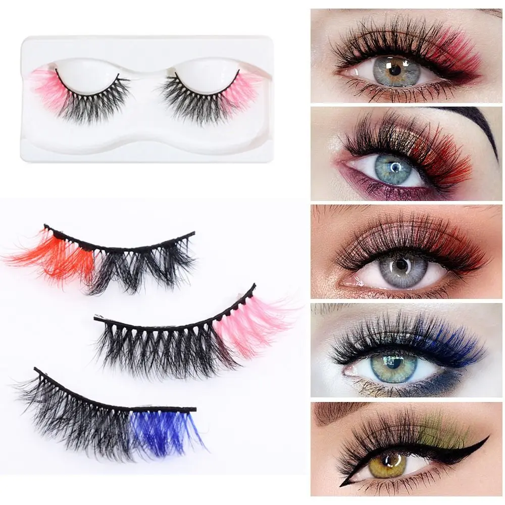 Ful Eyelashes Mix Color Red Blue Purple Pink False Eyelashes Natural Fluffy Soft Lashes Eye Lash Extension Makeup