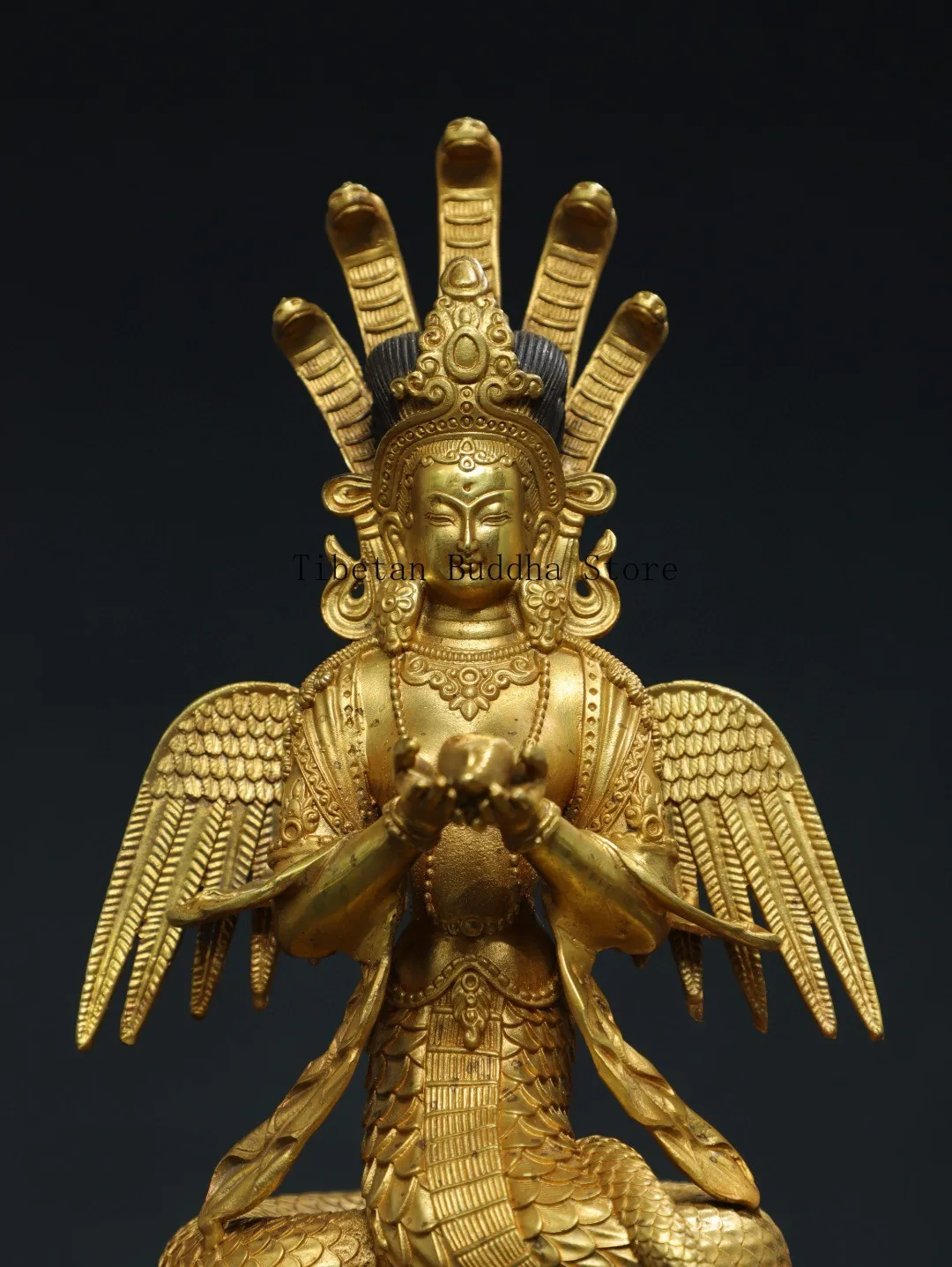 Тибетский Старый Бронзовый Будда Медь Позолоченный Дракон Дерево Бодхисаттва