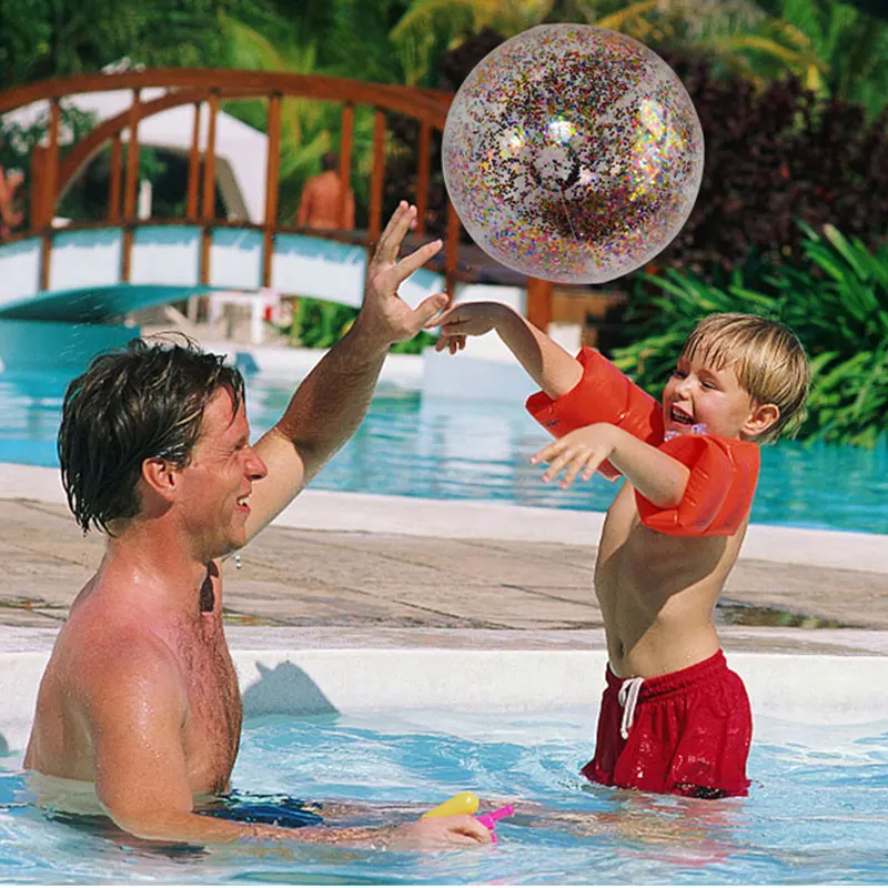 

40 см надувной Блестящий пляжный мяч, Летний Водяной мяч, пляжные мячи с блестками для лета, пляжный бассейн, детские игрушки для детей и взро...