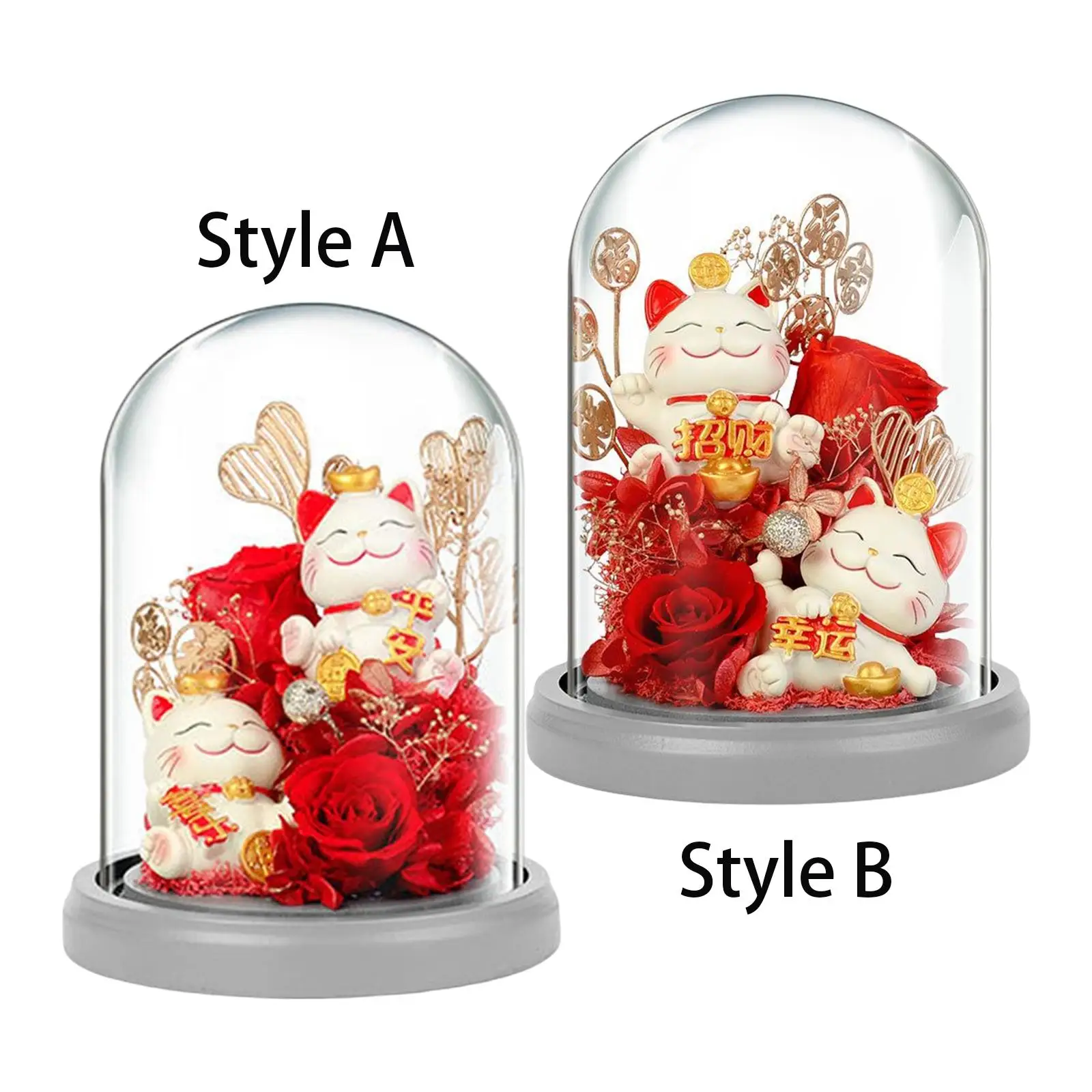 

Lucky Cat Figurine Rose for Valentine Unique Gifts