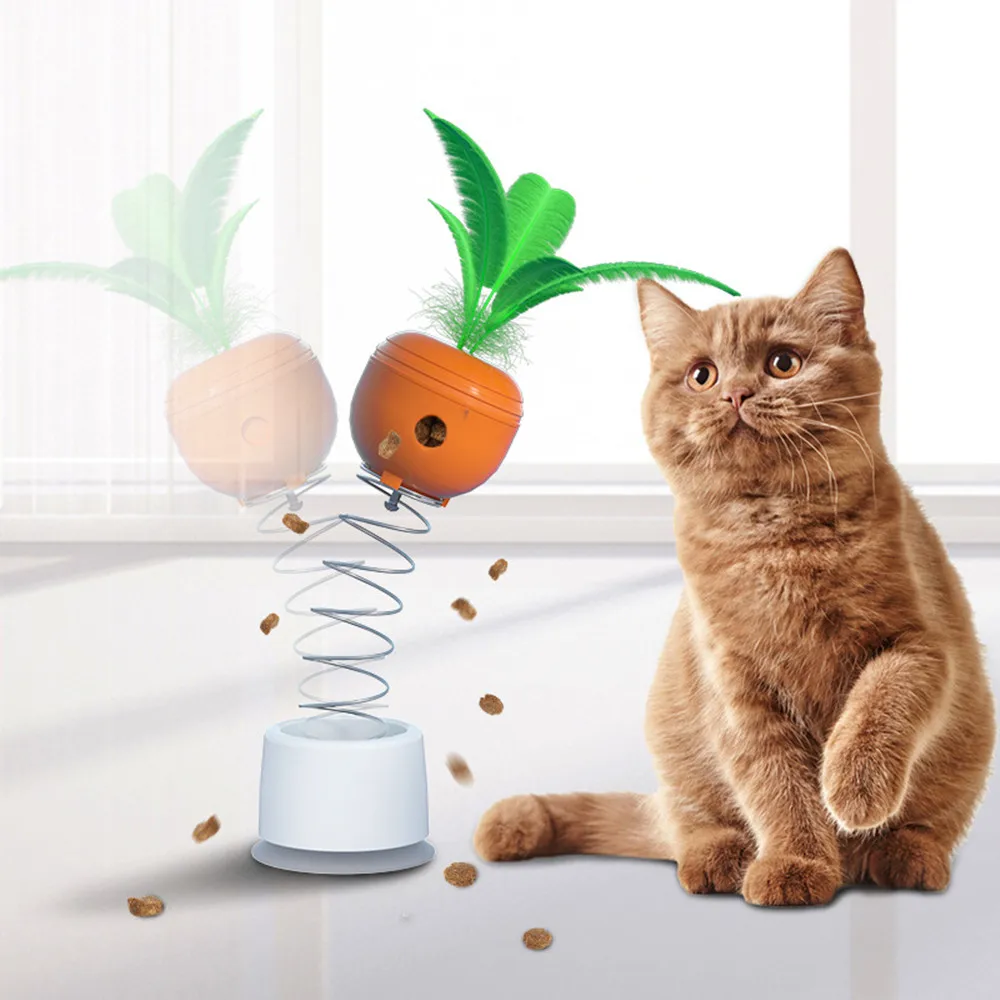 

Cat Interactive Toy Dogs Cats Leak Food Feather Toys with Bell Sucker Spring Carrot Treat Toy Puzzle Tumbler Pets Food Feeder
