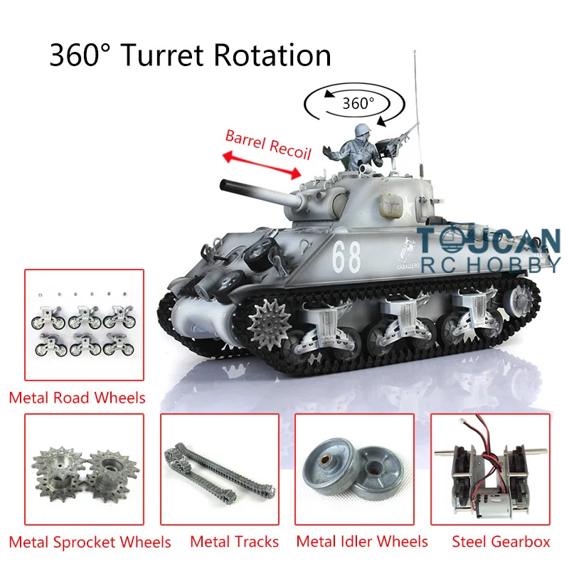 

Henglong 1/16 Pro Ver 7.0 Sherman RC Tank 3898 360 Turret Barrel Recoil Metal Tracks Wheels IR Battle Body Recoil TH17903-SMT7