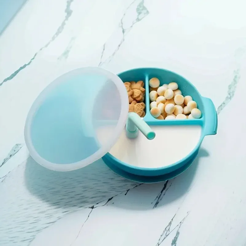 Силиконовый Набор для кормления ребенка с 3-секционной чашей соломинкой ложкой и