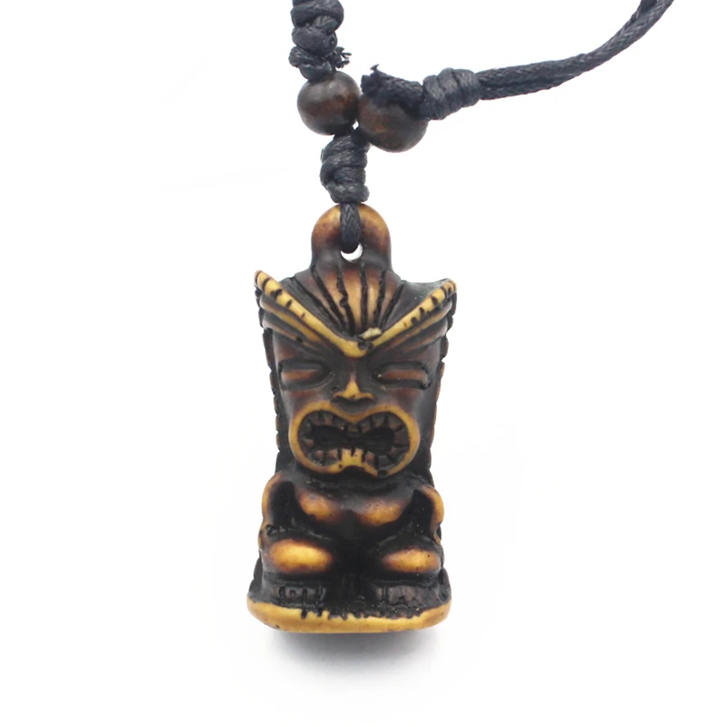 COOL Men Women's Imitation Yak Bone Carved TIKI Pendant Necklace Tiki man amulet Gift MN613 |