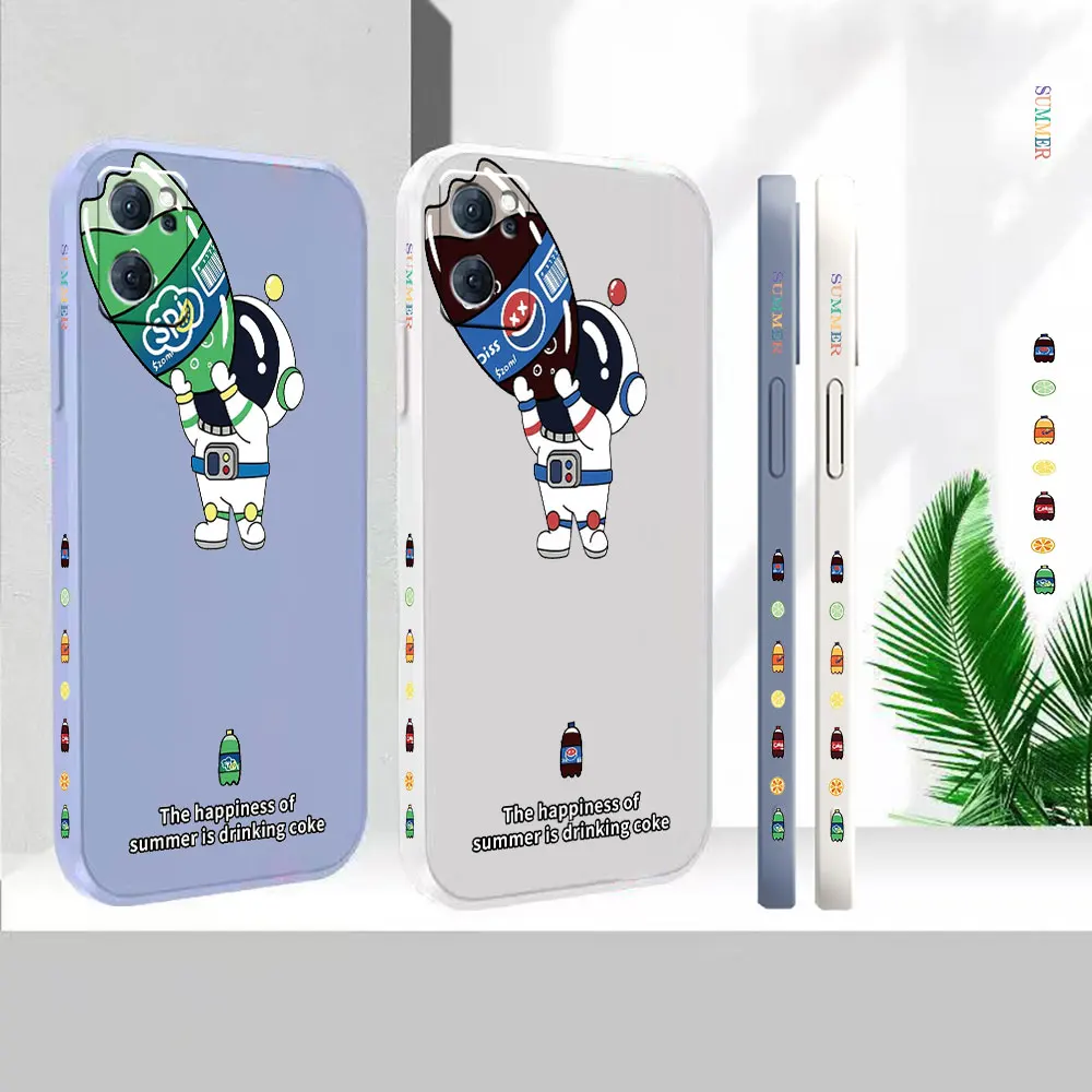 

Liquid Silicone Case For Oppo Reno 9 8 7 7SE 6 5 4 4SE 3 Pro Plus 4G 5G Cover Cola Aerated Water Cute Astronaut Fundas Cqoues