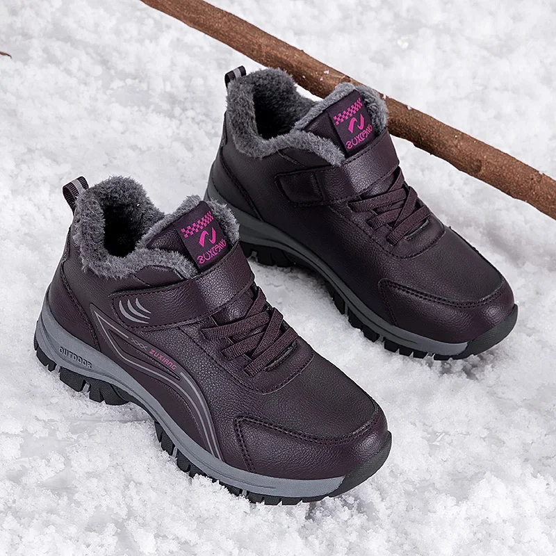 Женская популярная походная обувь с мехом внутри женская теплая хлопковая для