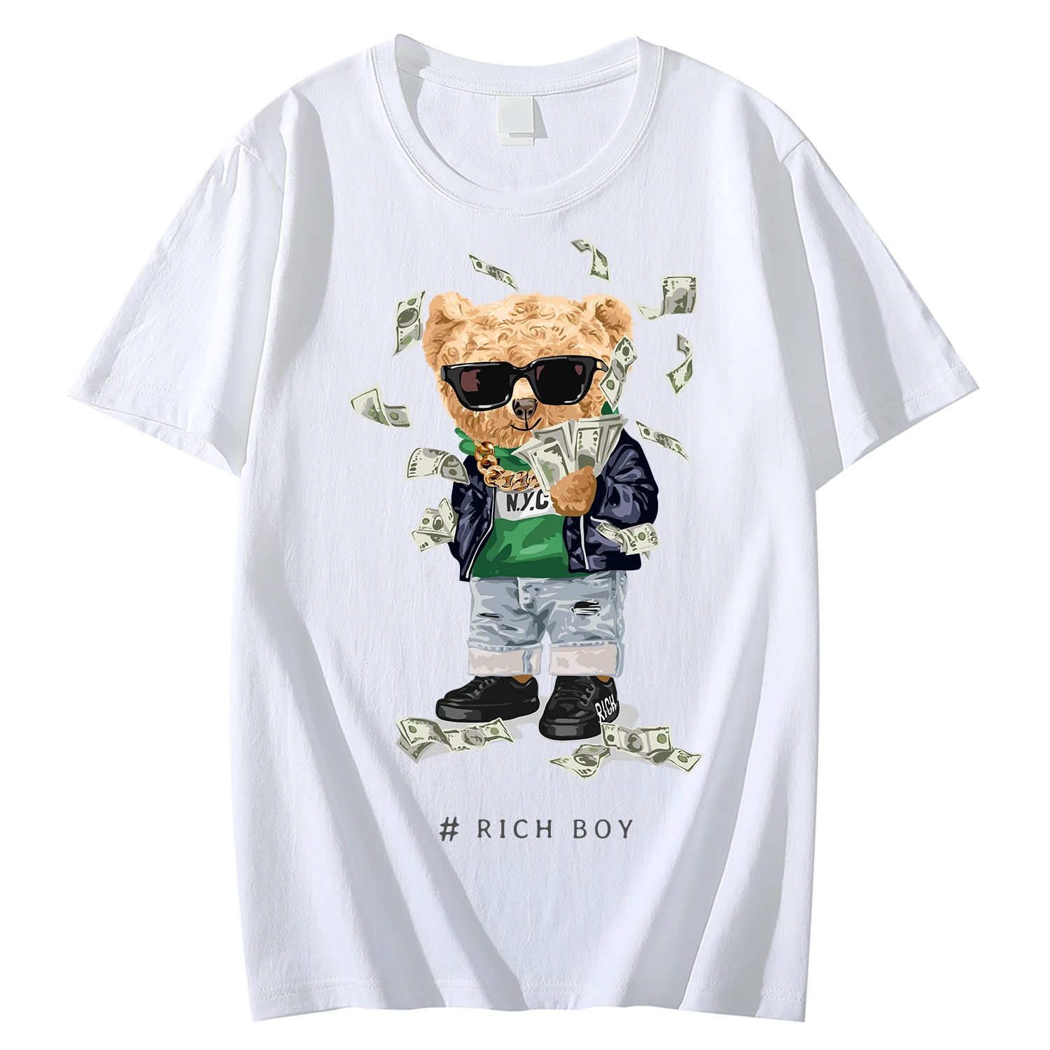 

2023 100% Cotton Rich Bear Print Short Sleeve T-shirt Men's Half sleeve Summer Casual Oversized T-shirt ForMen's Shirt S-XXXXL