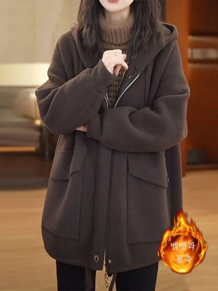 Осень-зима 2024 новая женская верхняя одежда популярный утолщенный топ с капюшоном