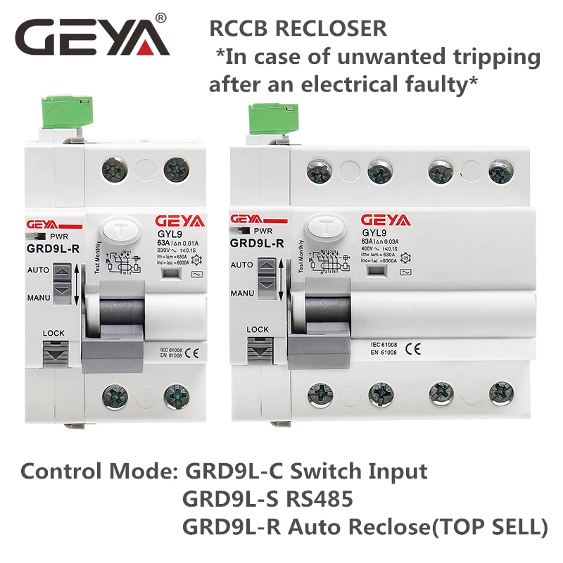 Автоматический выключатель GEYA GRD9L-R 6KA ELCB RCCB с дистанционным управлением 2P 40A 63a 30mA