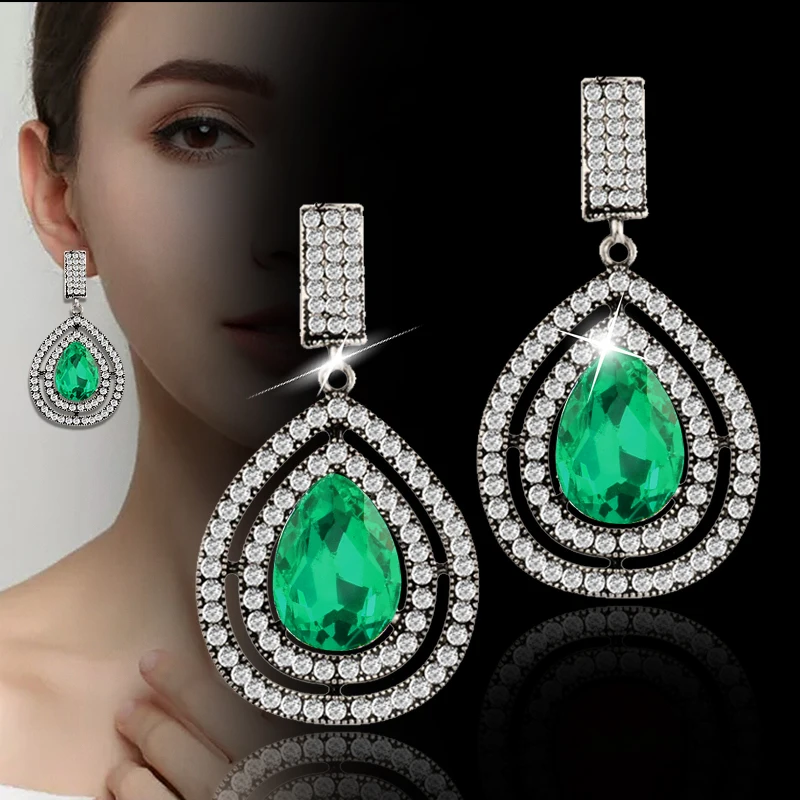 

LEEKER Boho Multicolor Statement Earrings Antique Silver Color Red Blue Cubic Zirconia Drop Earrings For Women Jewelry 144 LK8