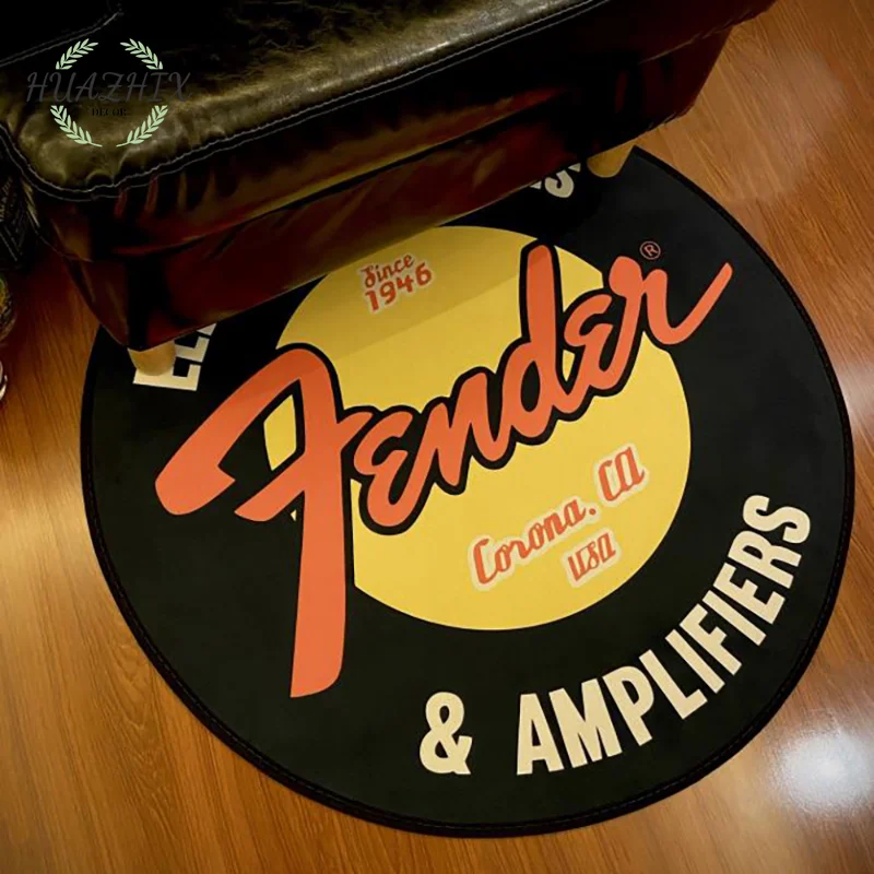 

Guitar Fender Round Carpet Flannel Alphabet Print Carpets Soundproof Mat Music Room Bedroom Decoration Bedside Non-slip Rug