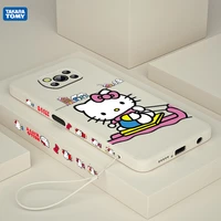 anime hello kitty cute for xiaomi poco x3 nfc f3 gt m4 m3 m2 pro c3 x2 11 ultra silicone liquid left rope phone case cover coque