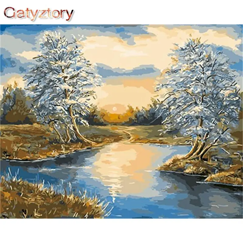 

GATYZTORY DIY Paint By Number Riverside Scenery Hand Painted Painting Art Drawing On Canvas Gift Pictures By Numbers Kits Home D