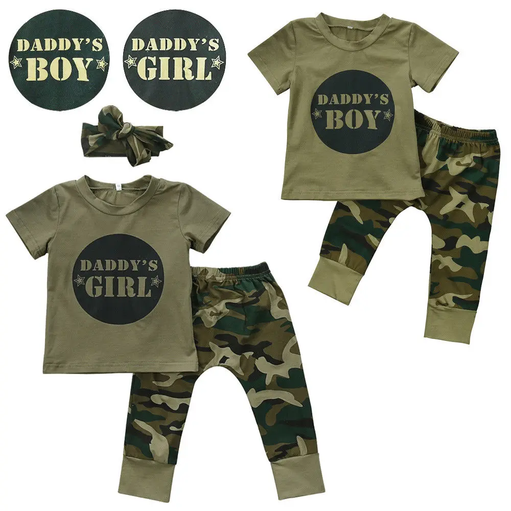 

New Brand Newborn Toddler Infant Baby Boy Girl Camo T-shirt Tops Pants Outfits Set Clothes 0-24M