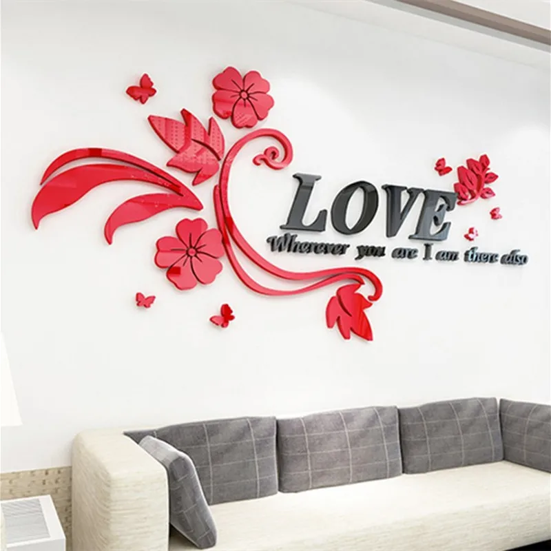 

3 Size Multi-Pieces Love Flower Pattern 3D Acrylic Decoration Wall Sticker DIY Wall Poster Wedding Home Decor Bedroom Wallstick