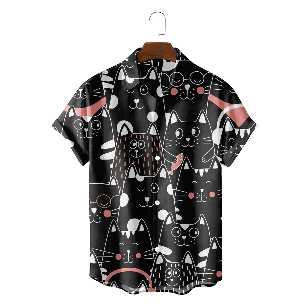 

Гавайская рубашка для мужчин, уютная пляжная блузка с мультяшными животными, на пуговицах, модная летняя сорочка,
