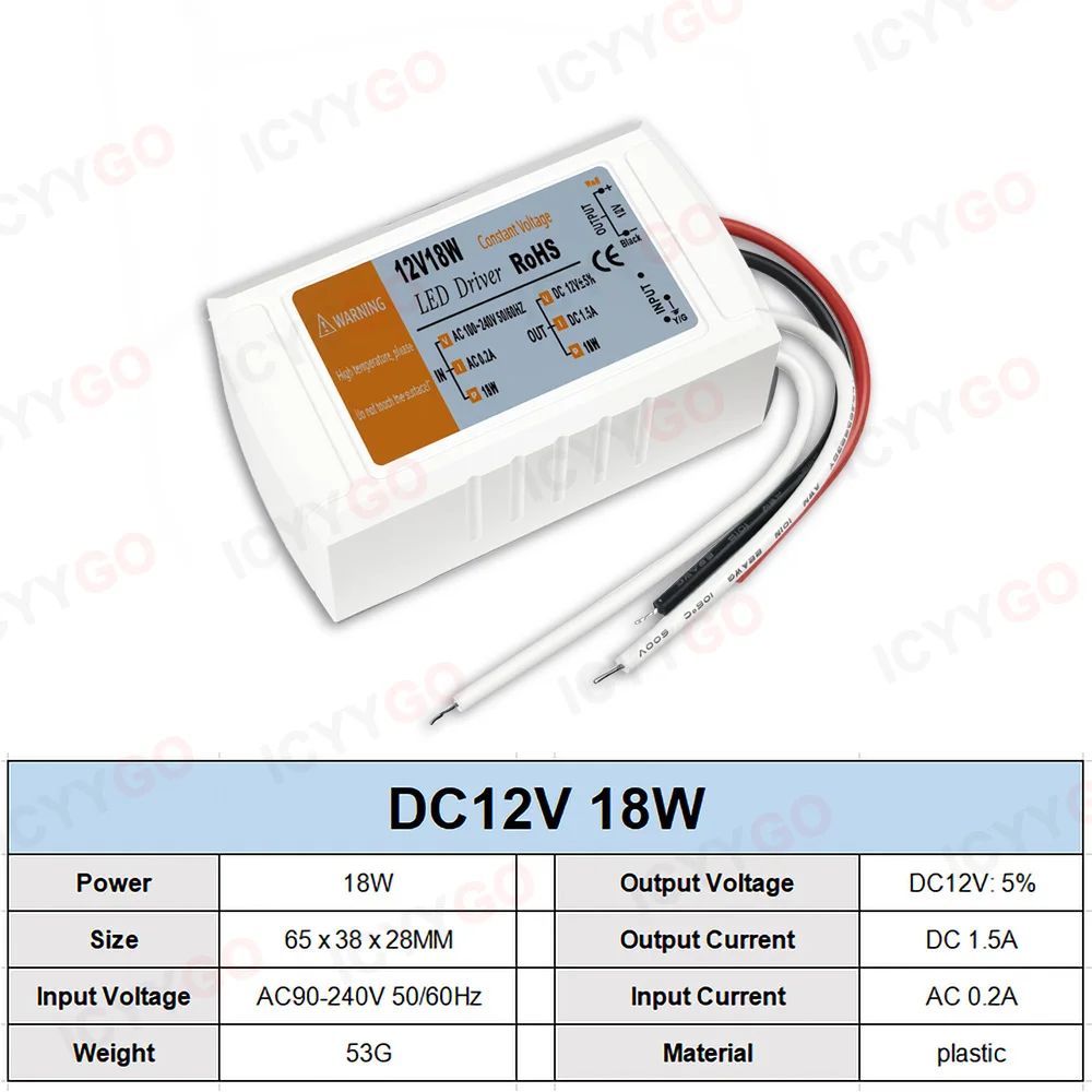 Фото Светодиодный драйвер DC12V, источник питания переменного тока 110 В/220 В в постоянный ток 12 В, подходит для светодиодных лент мощностью 18 Вт, 28 Вт, 48 Вт, 72 Вт и 100 Вт, светодиодный драйвер-трансформатор №3