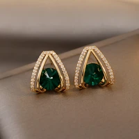 exquisite gorgeous green acrylic rhinestone water drop earrings ladies fashion elegant retro stud earrings everyday jewelry