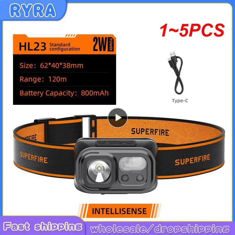 

1~5PCS HL23 Mini Super Bright LED Headlamp Induction Headlight USB C Rechargeable Portable Head Flashlight Camping Fishing