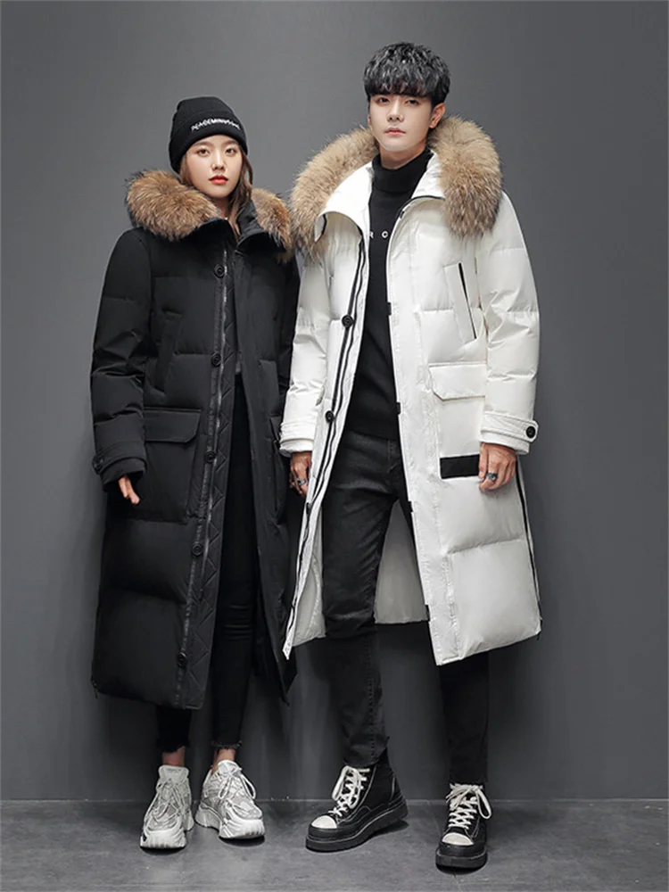 

Мужской пуховик с воротником из меха 90 утиного пуха