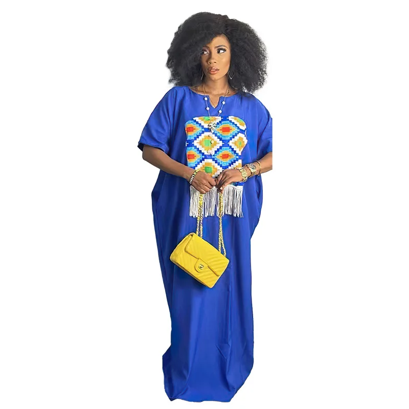 African Dresses for Women Summer Fashion African Women Short Sleeve Polyester Printing Long Dress Abaya Dress African Clothes