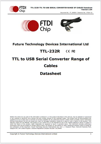 1 шт./лот TTL-232R-3V3 USB-TTL последовательный 3,3 В неэкранированный однорядный разъем прямого ввода USB-кабель FT232RQ оригинальный запас